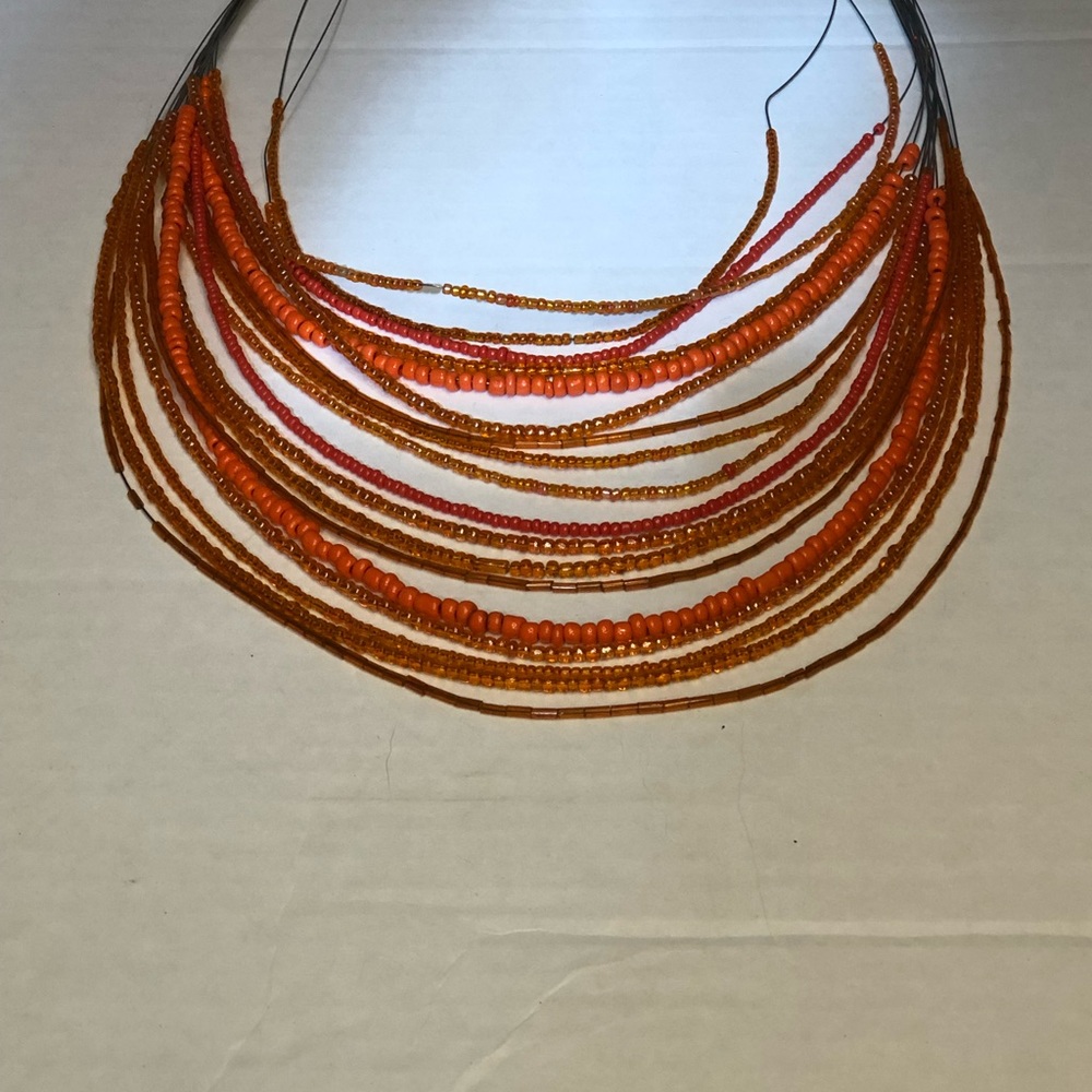 18 Strand Orange Seed Statement Bib Necklace - image 5